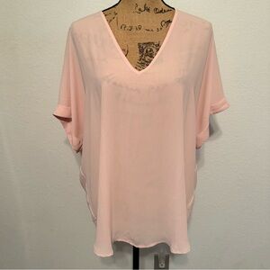 Lush light pink oversized v-neck sheer top Large